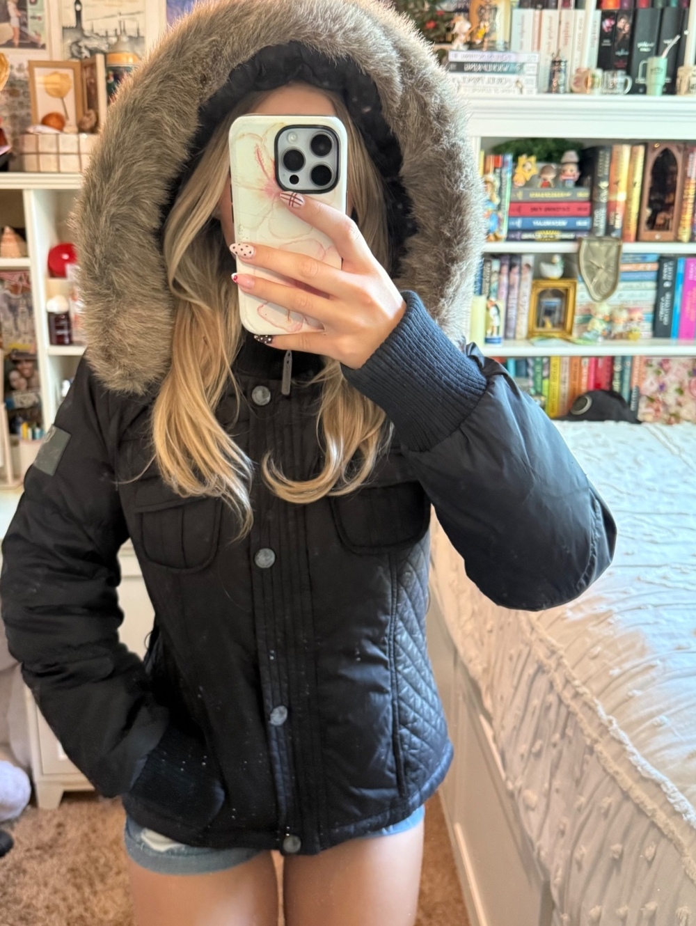 DKNY Active Black Quilted Faux Fur Hooded Puffer Winter Jacket M